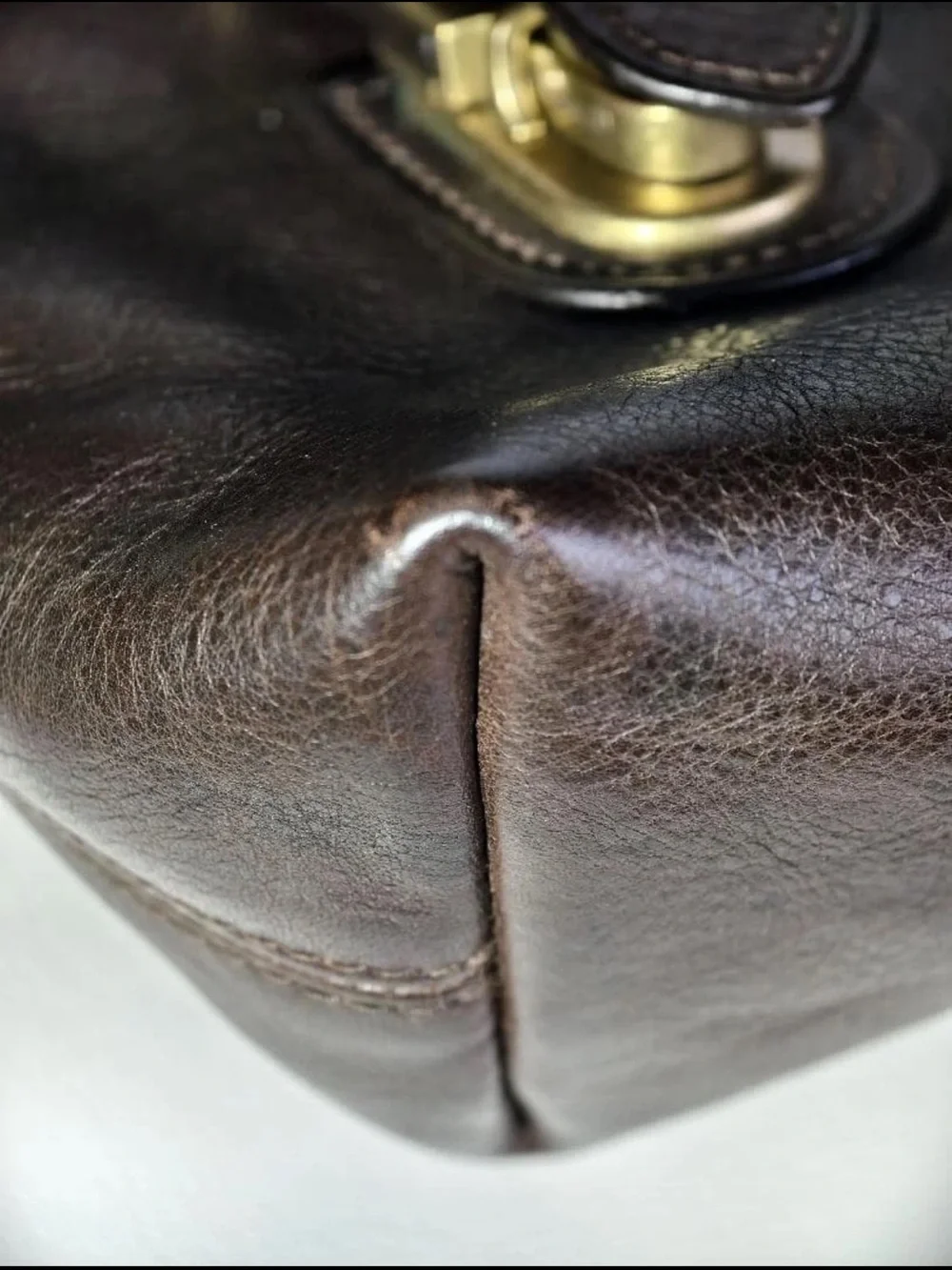 Mulberry Dark Brown Leather Messenger Bag with Brass Hardware